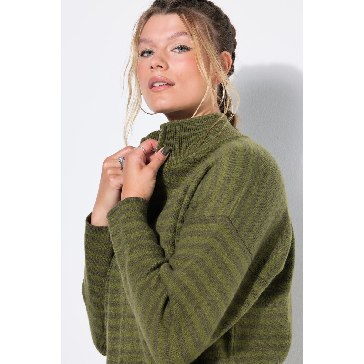 Cardigan oversize, maille côtelée vert kaki, STUDIO UNTOLD