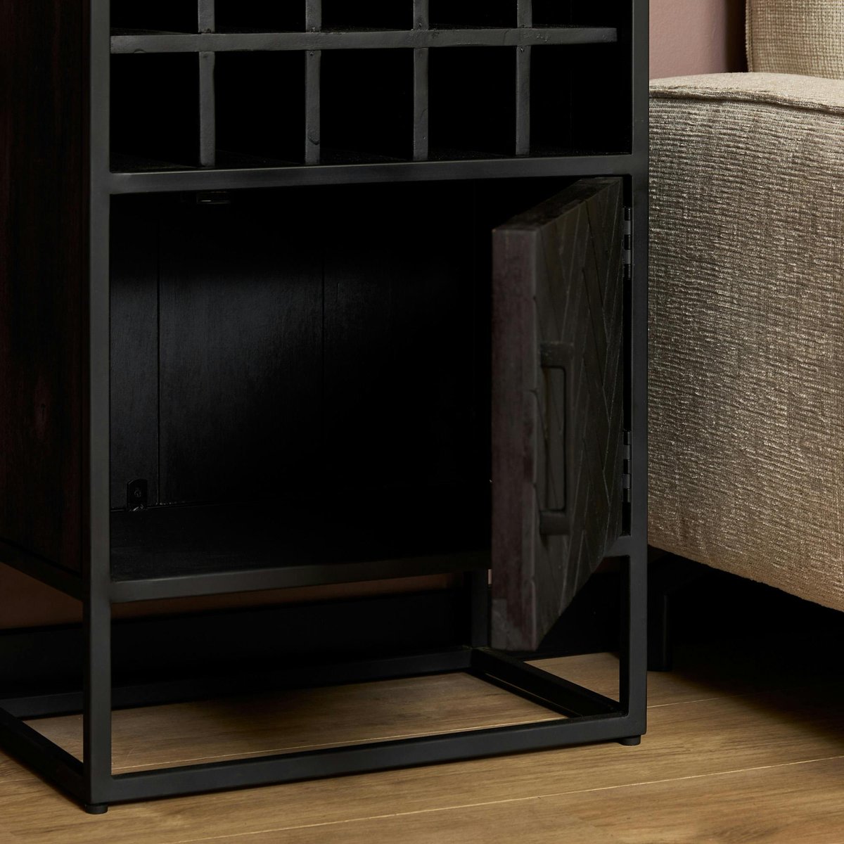 Minibar salon en bois noir pour 15 bouteilles ALVERA noir, PIER IMPORT