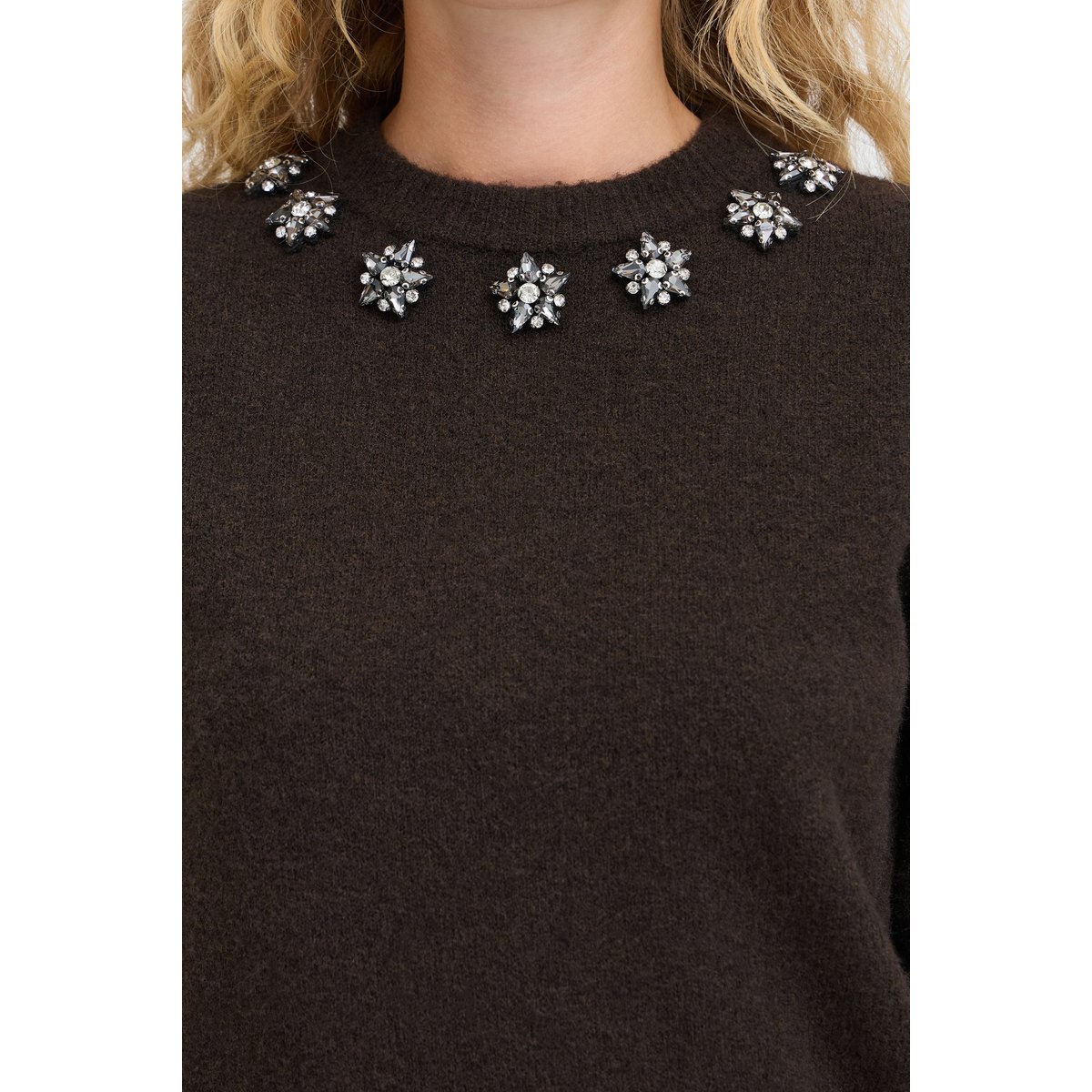 Pull en maille manches longues marron java, B.YOUNG