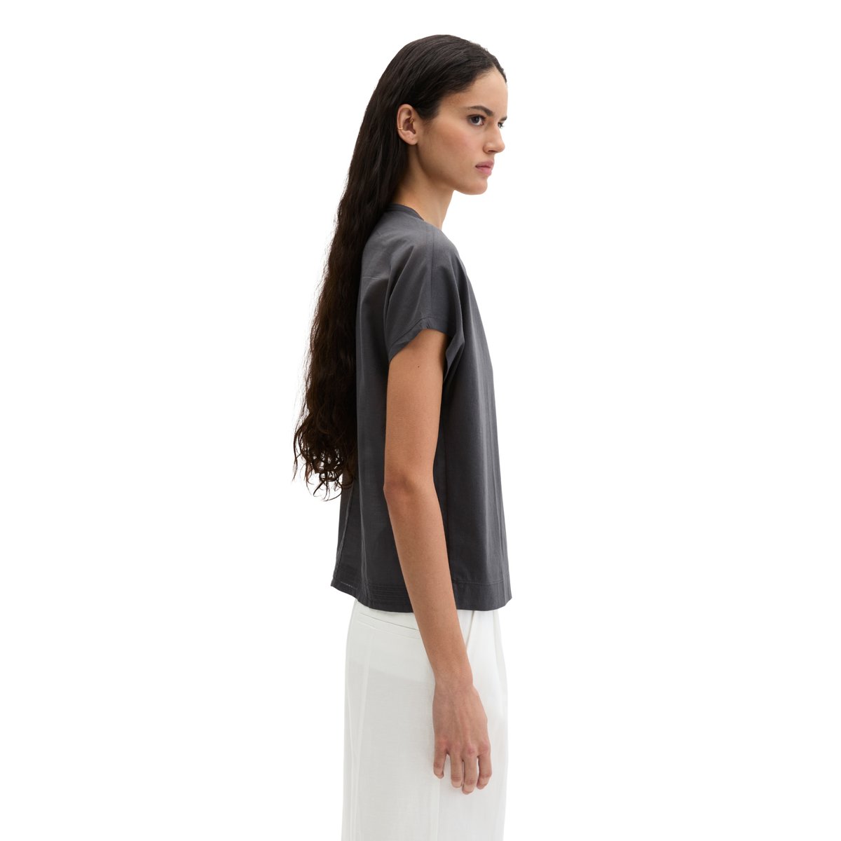 T-shirt regular en mélange de matériaux gris, MARC O'POLO
