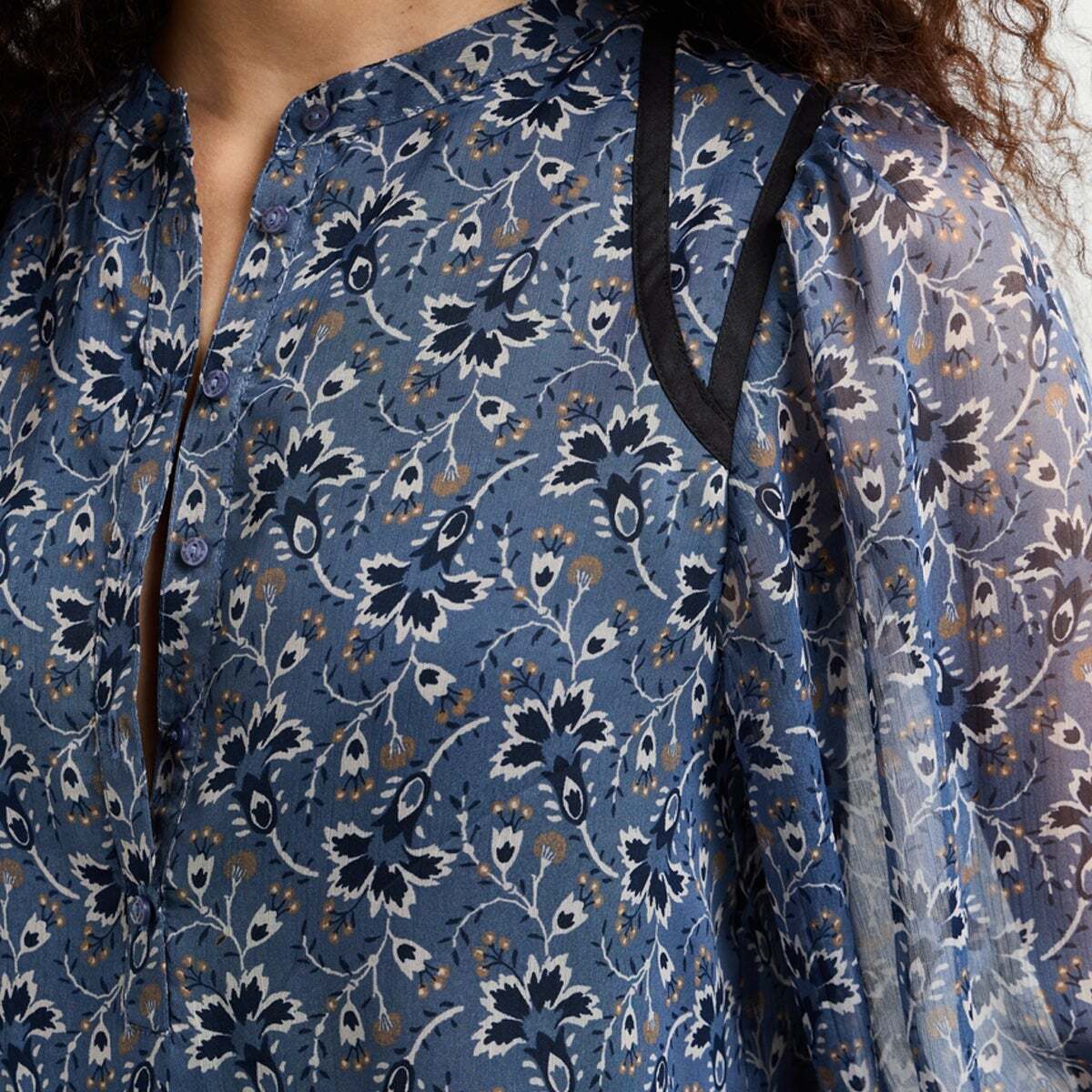 Blouse À Imprimé Floral En Chiffon bleu acier, PEPE JEANS
