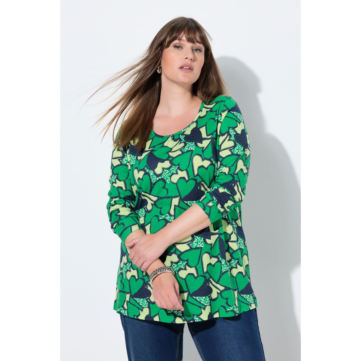 T-shirt motif cœurs, coupe Classic Fit vert d’été, ULLA POPKEN