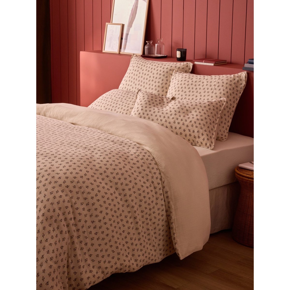 Housse de couette gaze de coton "Lorette" imprimé fleurs, CYRILLUS