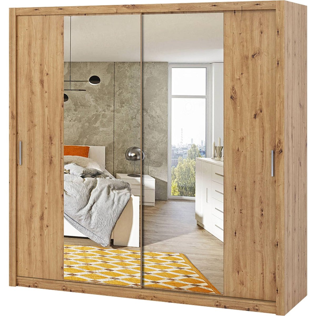 Armoire avec miroir et rangement RINKER chêne, RECOLLECTION