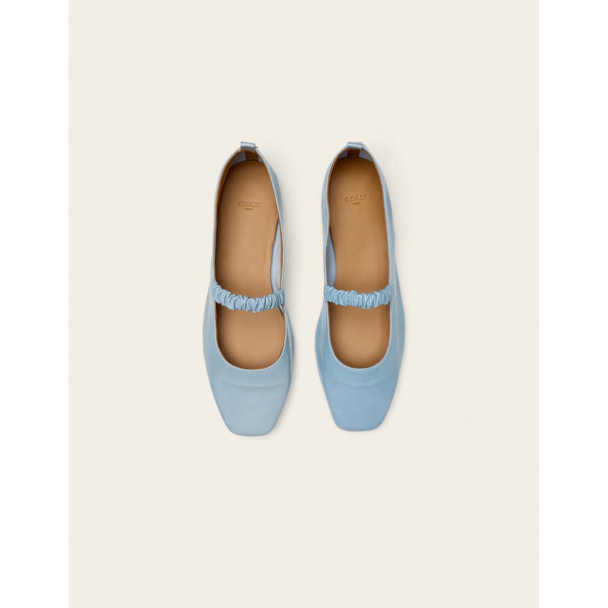 Ballerines SERRA cuir plissé verni bleu glacé, ODAJE