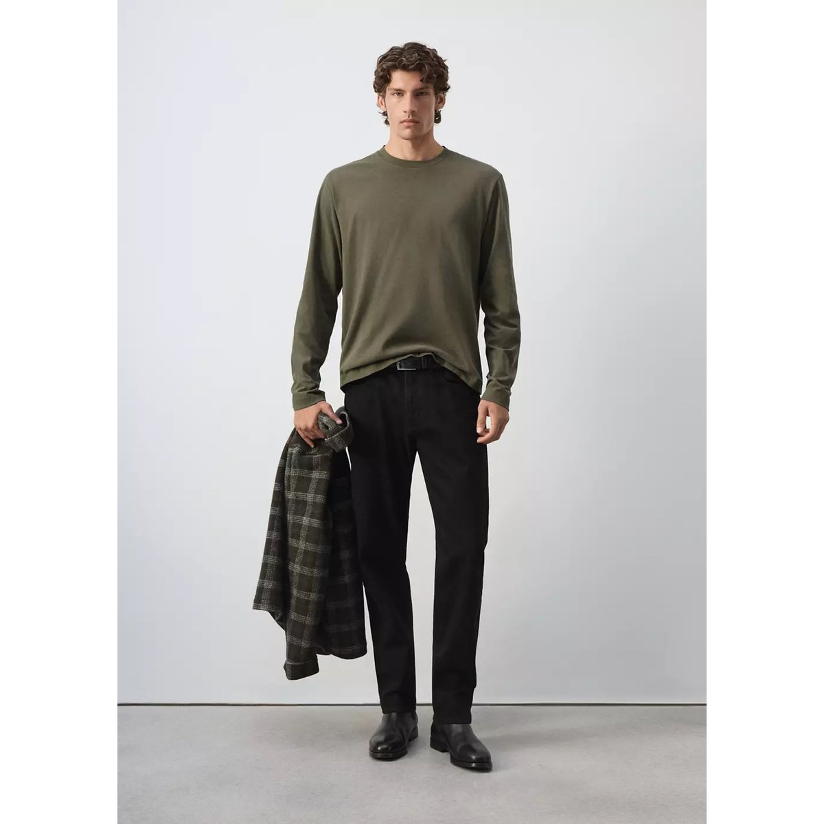 T-shirt 100 % coton olive, MANGO MAN