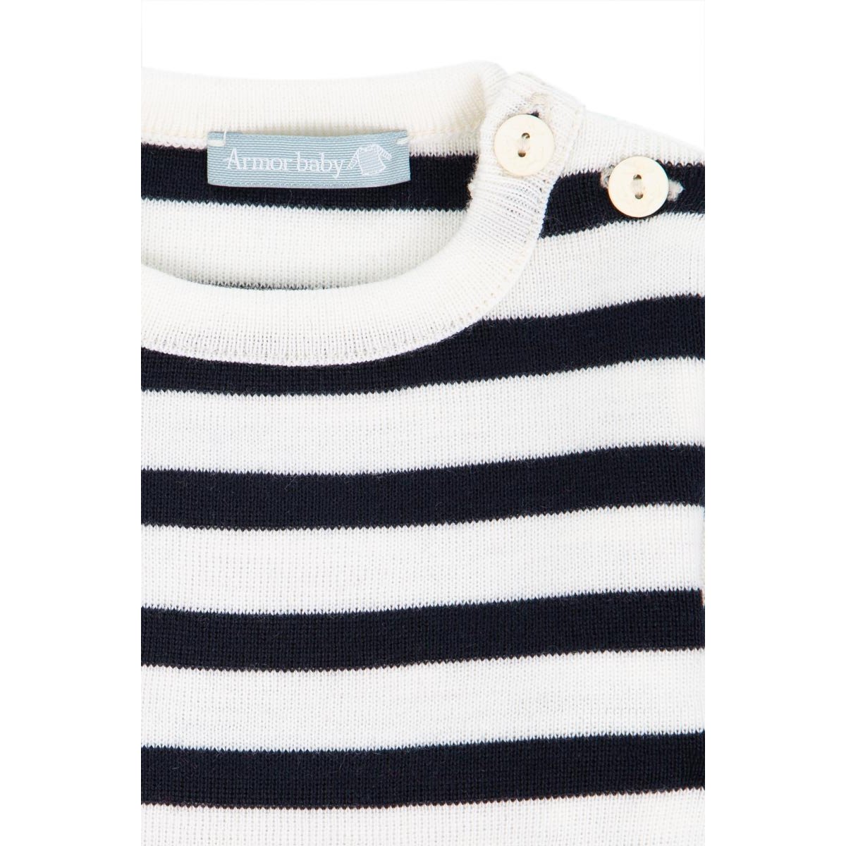 Pull marin en laine Mérinos BRIAC BABY nature/navire, ARMOR-LUX
