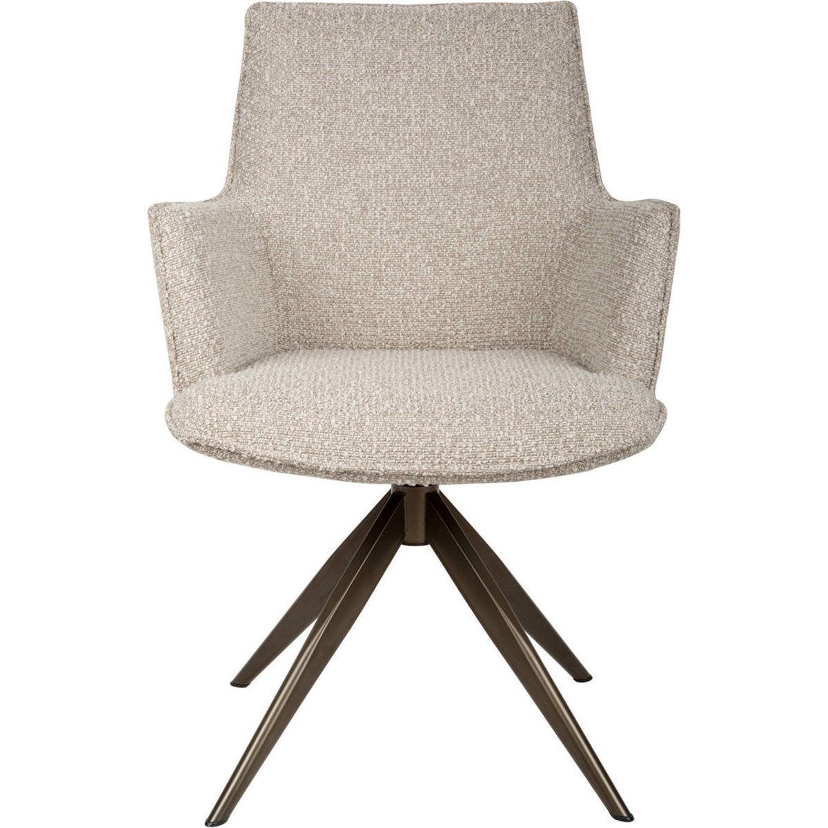 Chaise pivotante rembourrée avec accoudoirs beige naturel et piètement bronze, RECOLLECTION