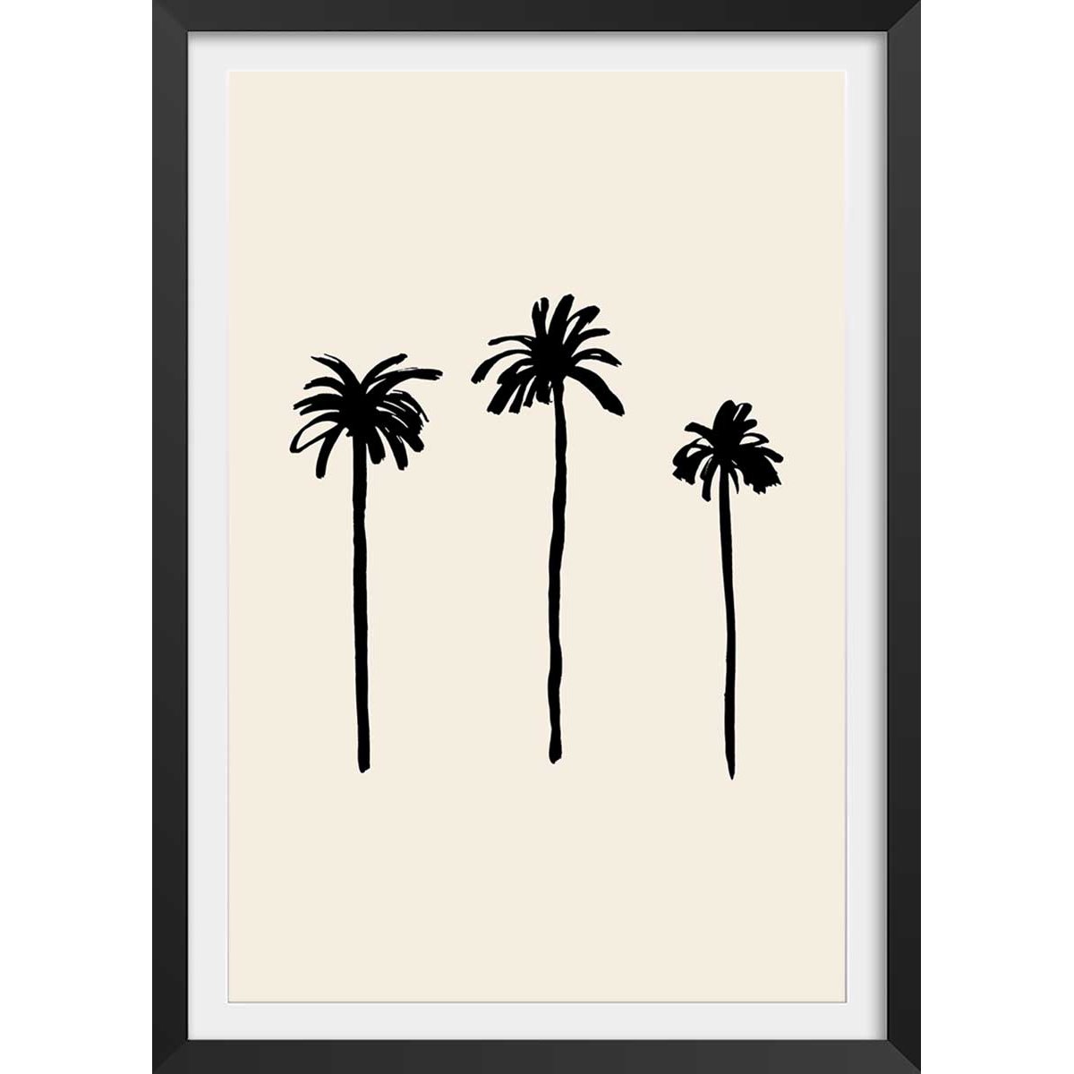 Affiche deco three black palm tree affiche + cadre en bois - noir, HEXOA