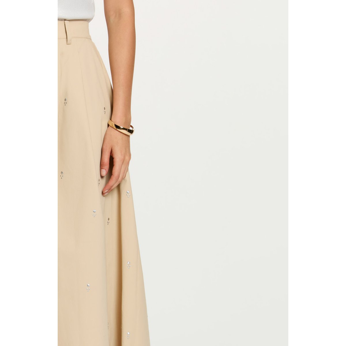 Jupe longue taille haute beige, MORGAN