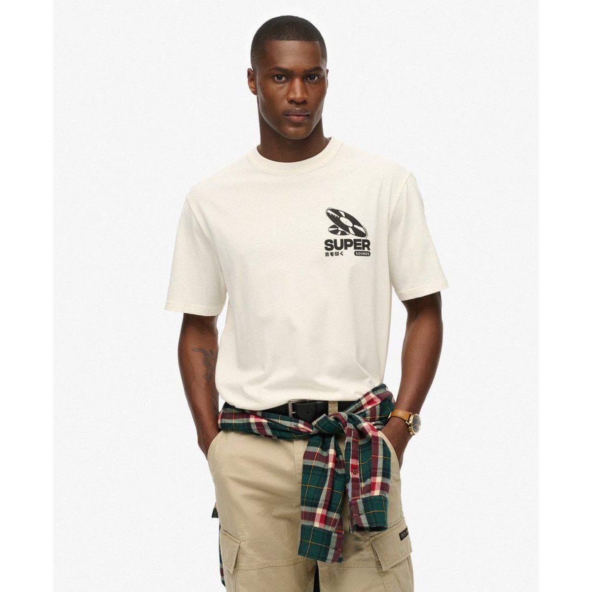 T-shirt oversize Record Label crème, SUPERDRY