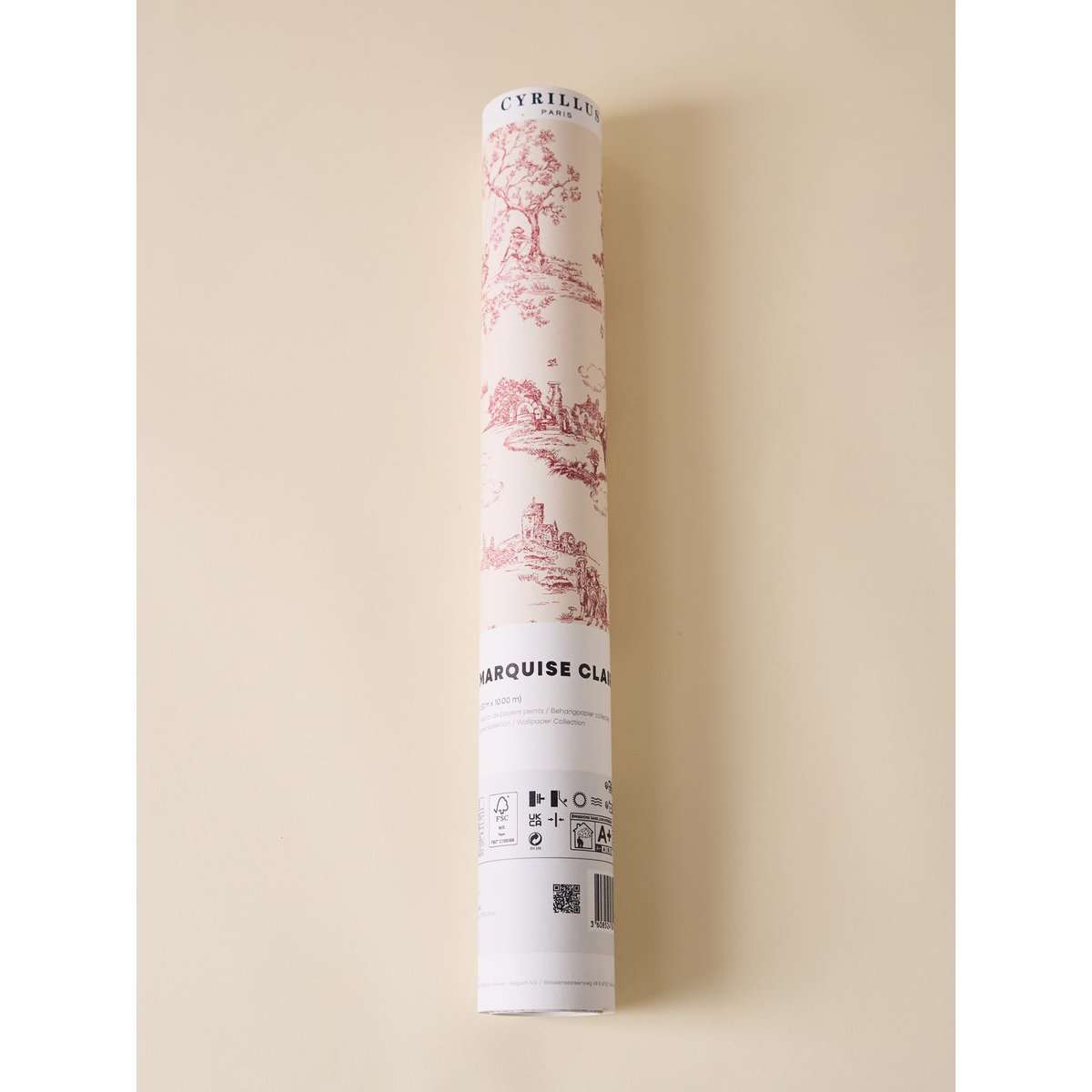 Papier peint écru esprit toile de Jouy jouy bordeaux, CYRILLUS
