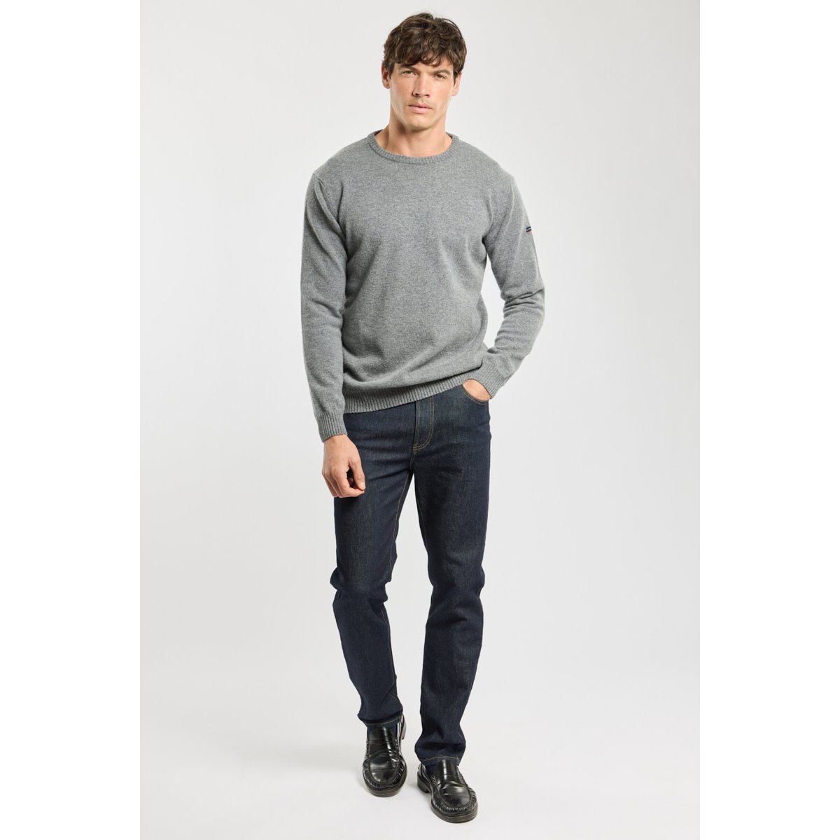 Pull col rond - laine slate/teal chiné, ARMOR-LUX