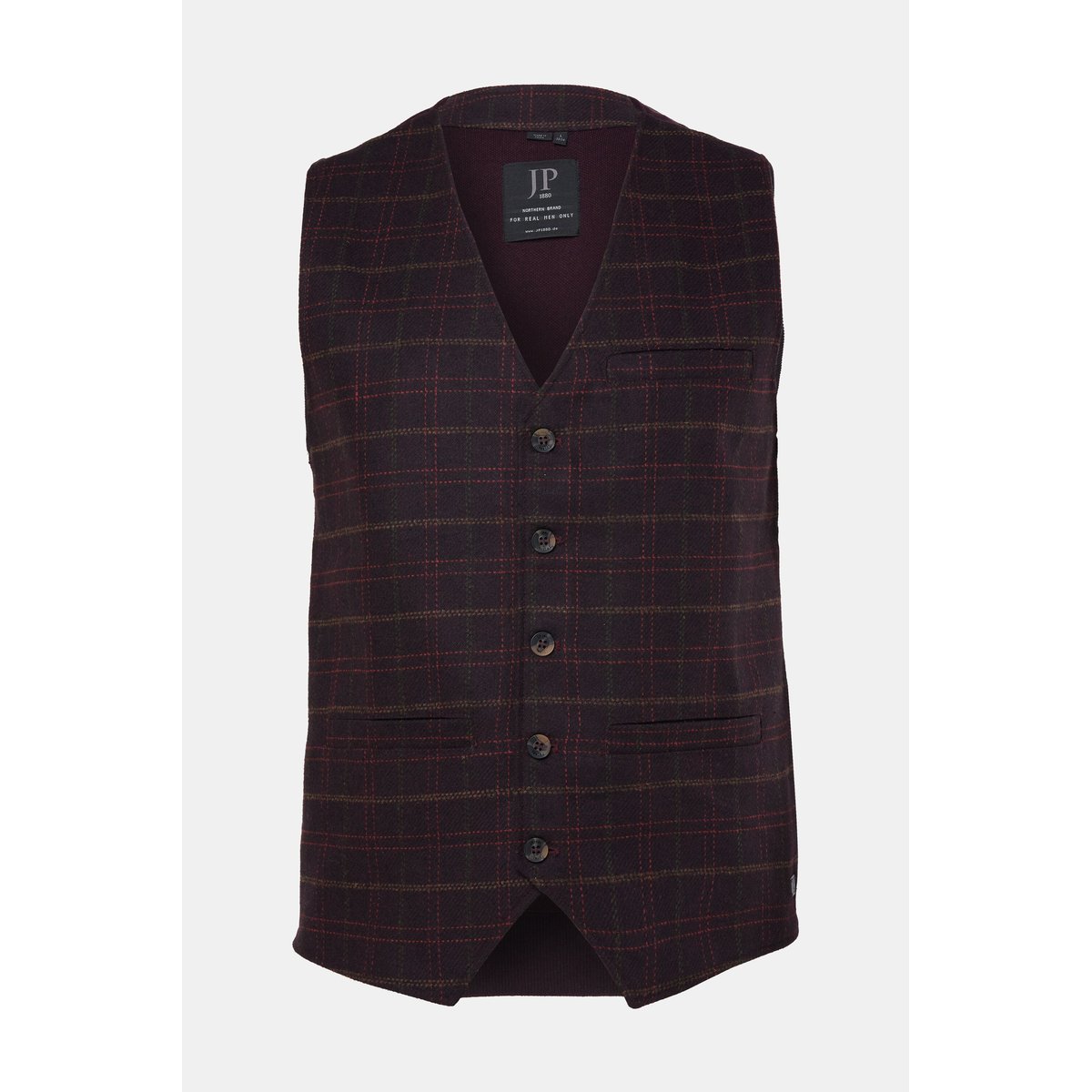 Gilet en tweed motif à carreaux bordeaux, JP1880