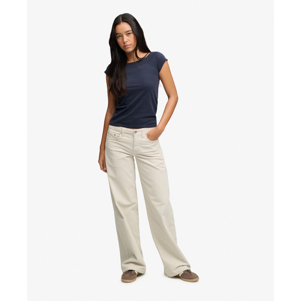 Pantalon en Velours Côtelé Baggy Taille Moyenne gris clair de lune, SUPERDRY