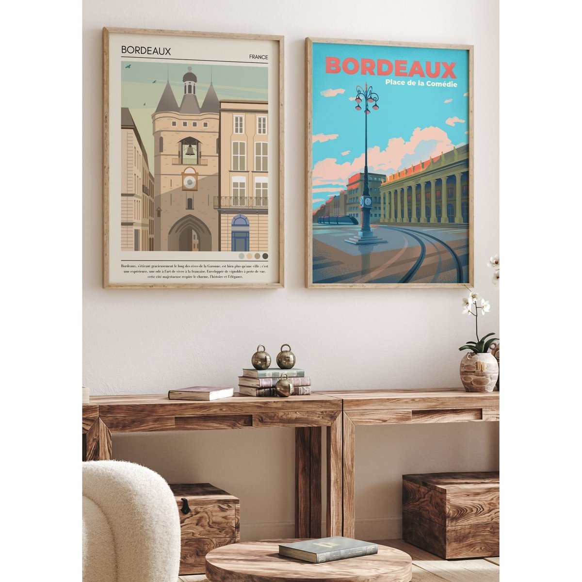 Affiche ville Bordeaux Vintage blanc, L'AFFICHERIE
