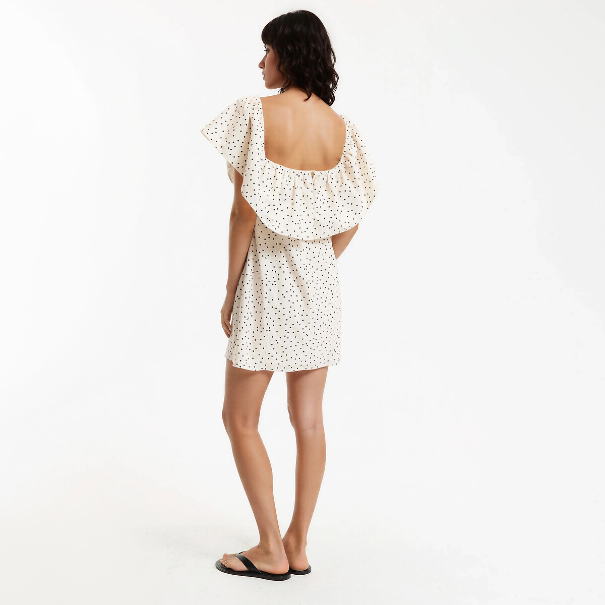 Robe bustier courte à pois et volant imprimé pois fond blanc, LA REDOUTE COLLECTIONS