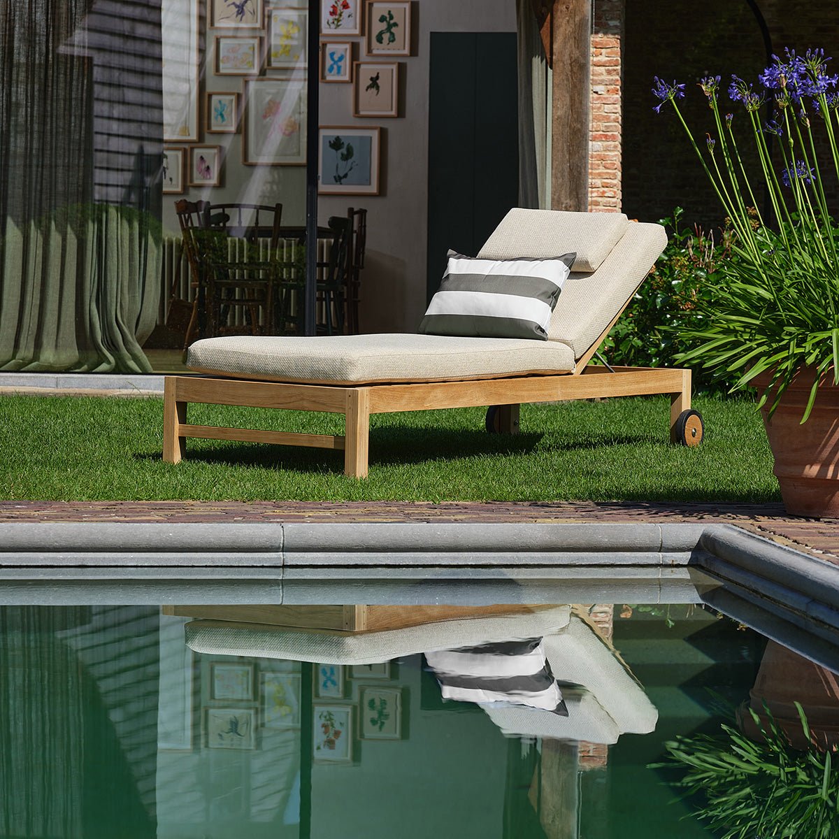 Bain de soleil inclinable en teck massif avec coussins beige chiné PALOMBAGGIA beige_chine, BERAH GETAH