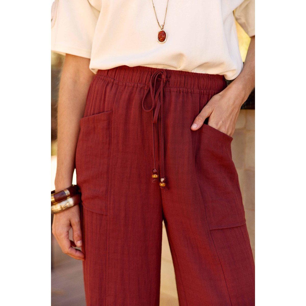 Pantalon large uni PILOR 55-bordeaux, LA PETITE ETOILE