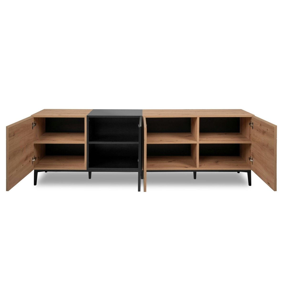 Buffet moderne 4 portes décor bois et noir ALVA bois naturel, PIER IMPORT