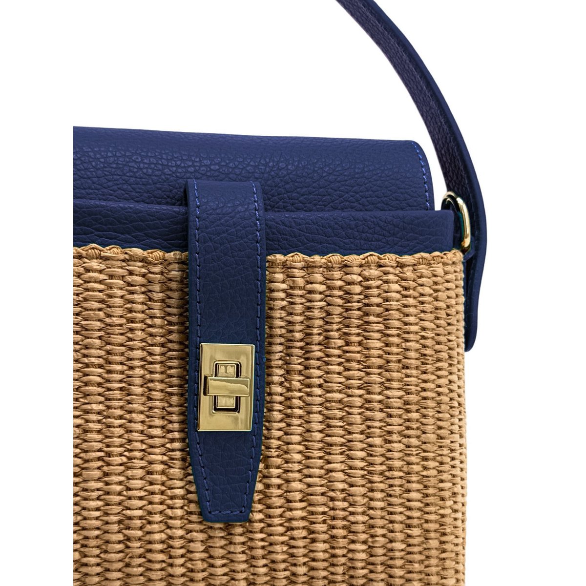 Mini-sac à main en cuir et raphia SIENNA bleu foncé, OH MY BAG