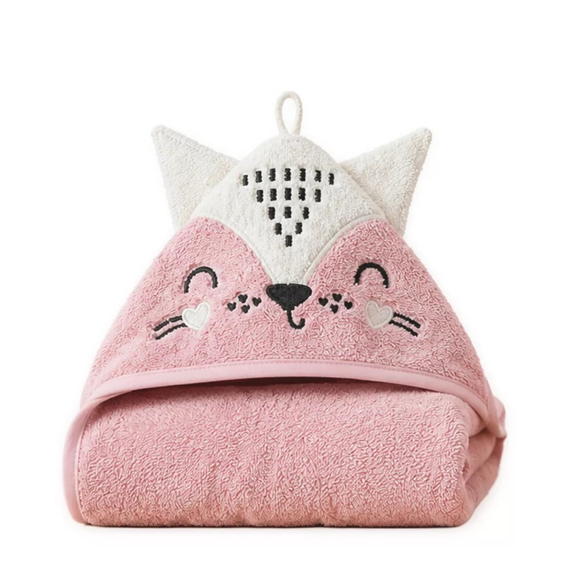 Cape de bain pur coton PETITE RENARDE rose, GARNIER THIEBAUT