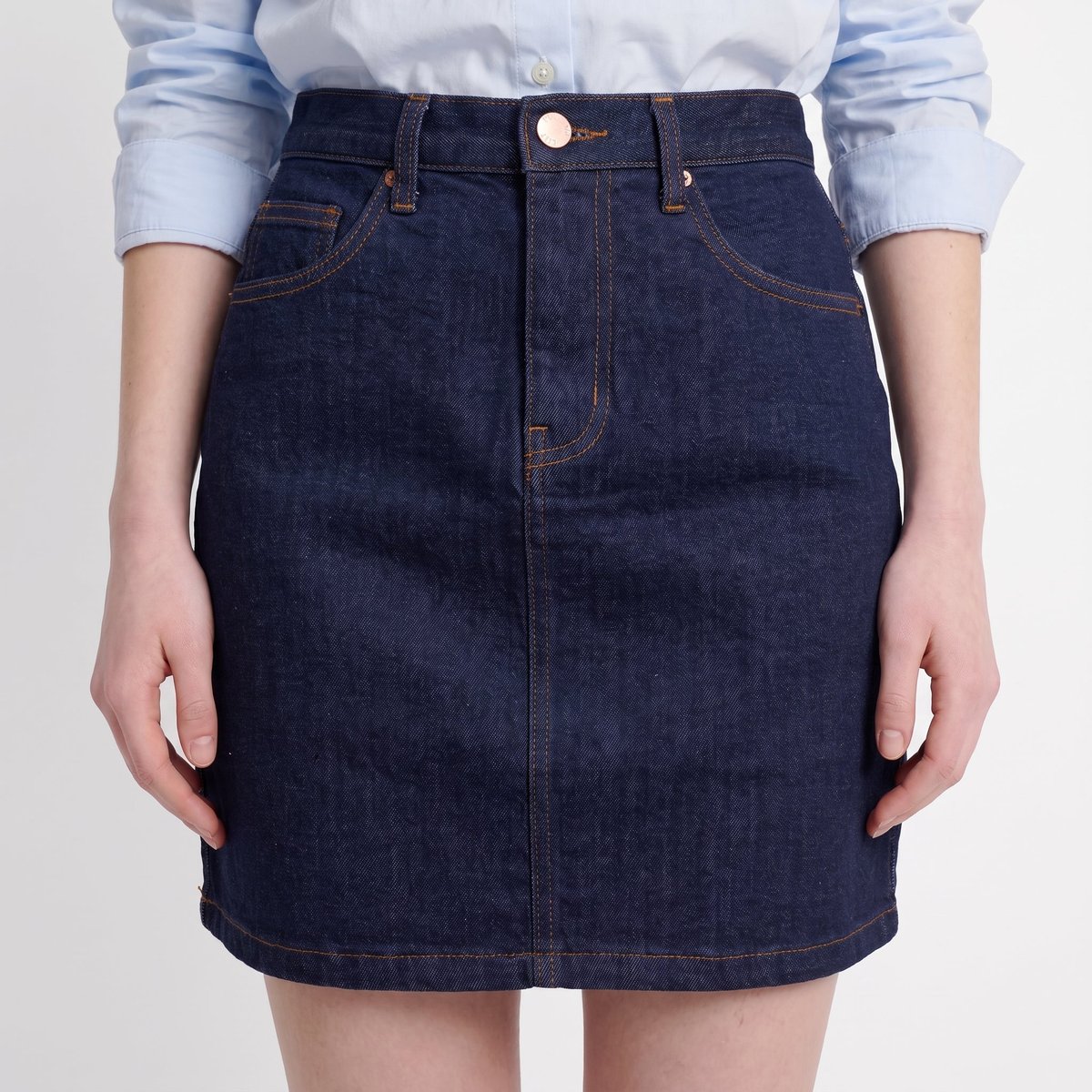 Jupe courte en denim, taille haute et coupe droite CLENA bleu denim, ARTLOVE