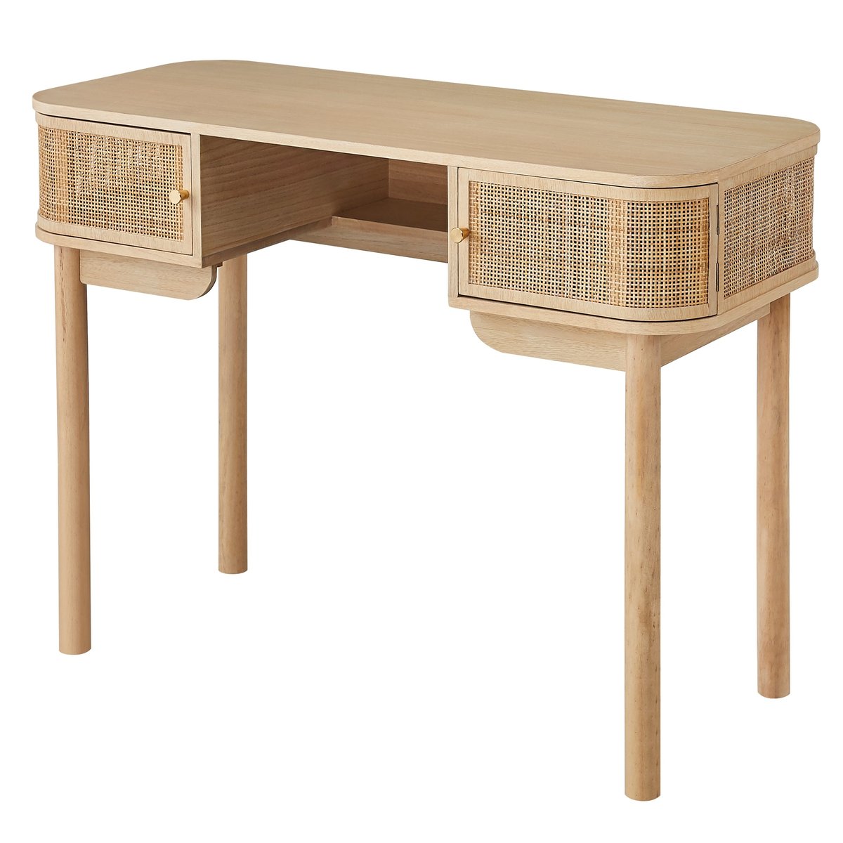 Bureau 2 portes, bois et cannage, TOYAMA bois naturel, NORDLYS