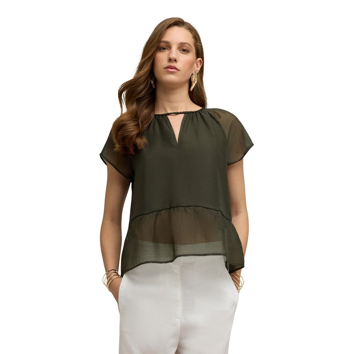 Blouse avec lacets entrelacés verde militare, MOTIVI