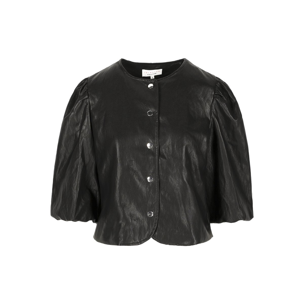 Veste effet cuir manches 3/4 bouffantes noir, LOLALIZA
