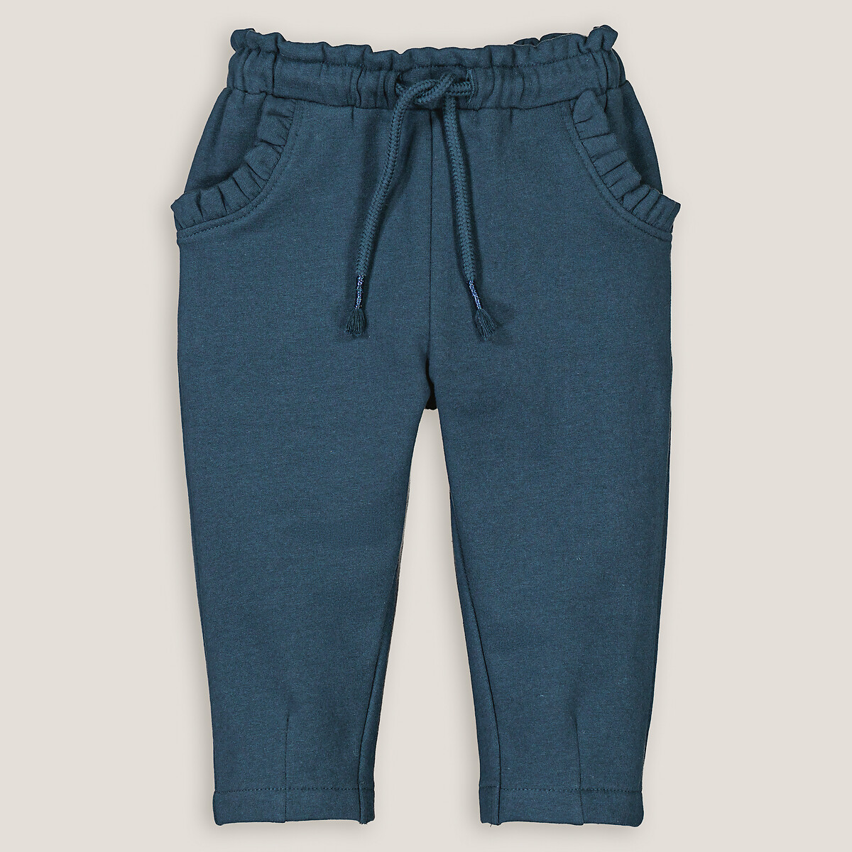Fleece Joggers with Ruffled Details navy blue, LA REDOUTE COLLECTIONS
