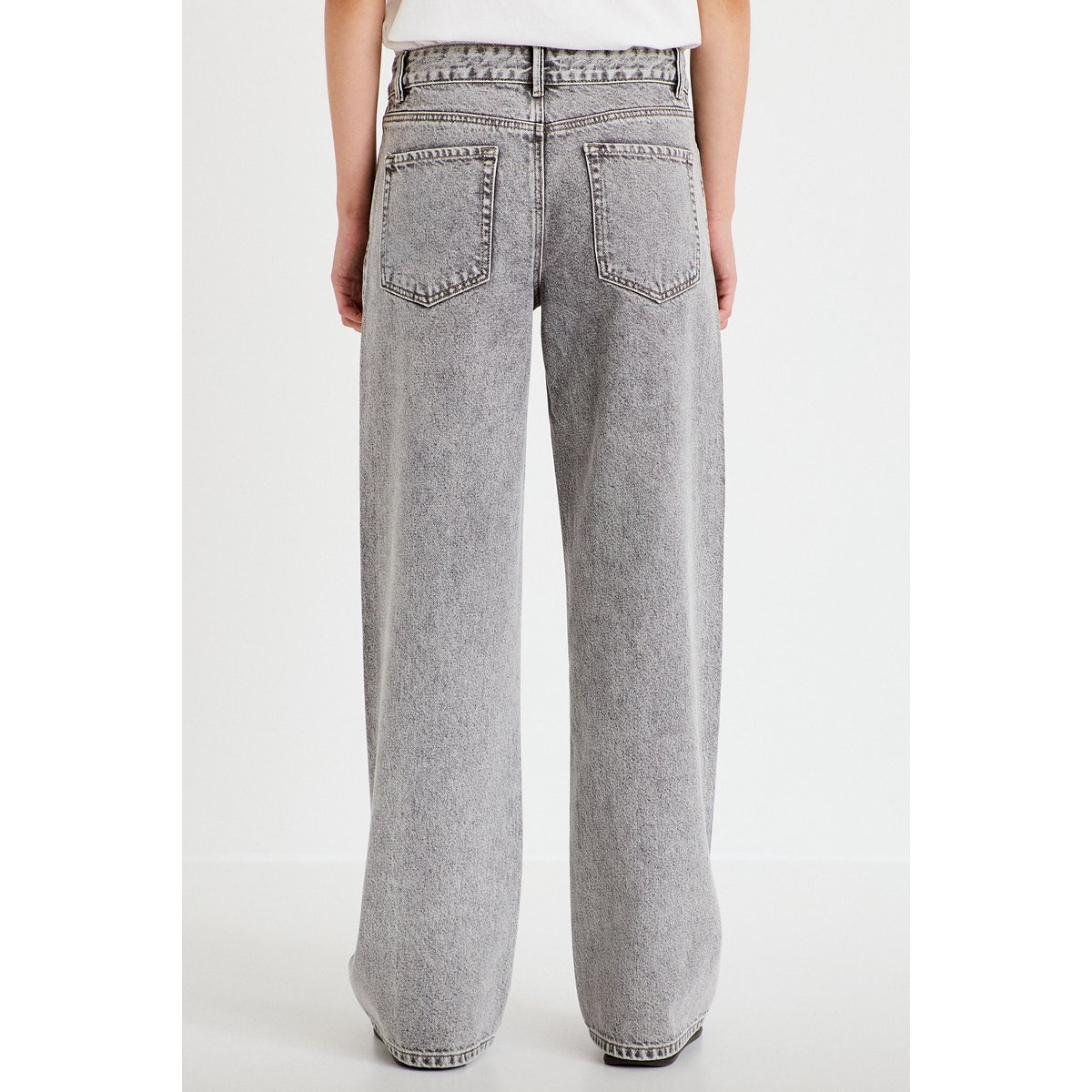 Jean wide leg taille basse strass denim gris, CACHE CACHE