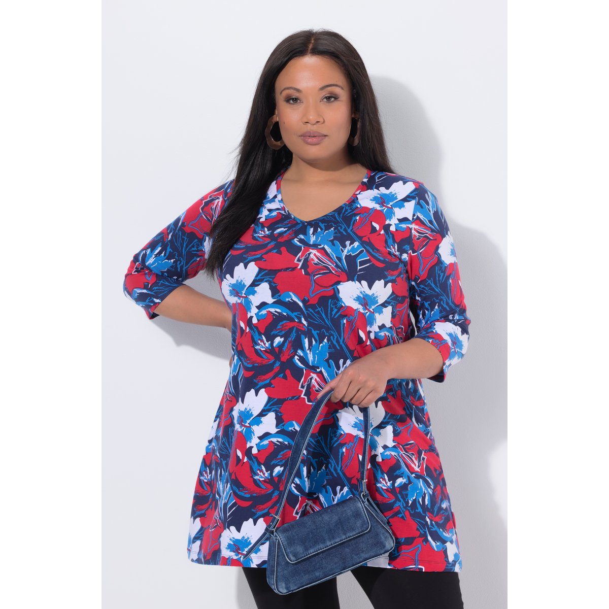 T-shirt motif à fleurs, coupe évasée marine, ULLA POPKEN