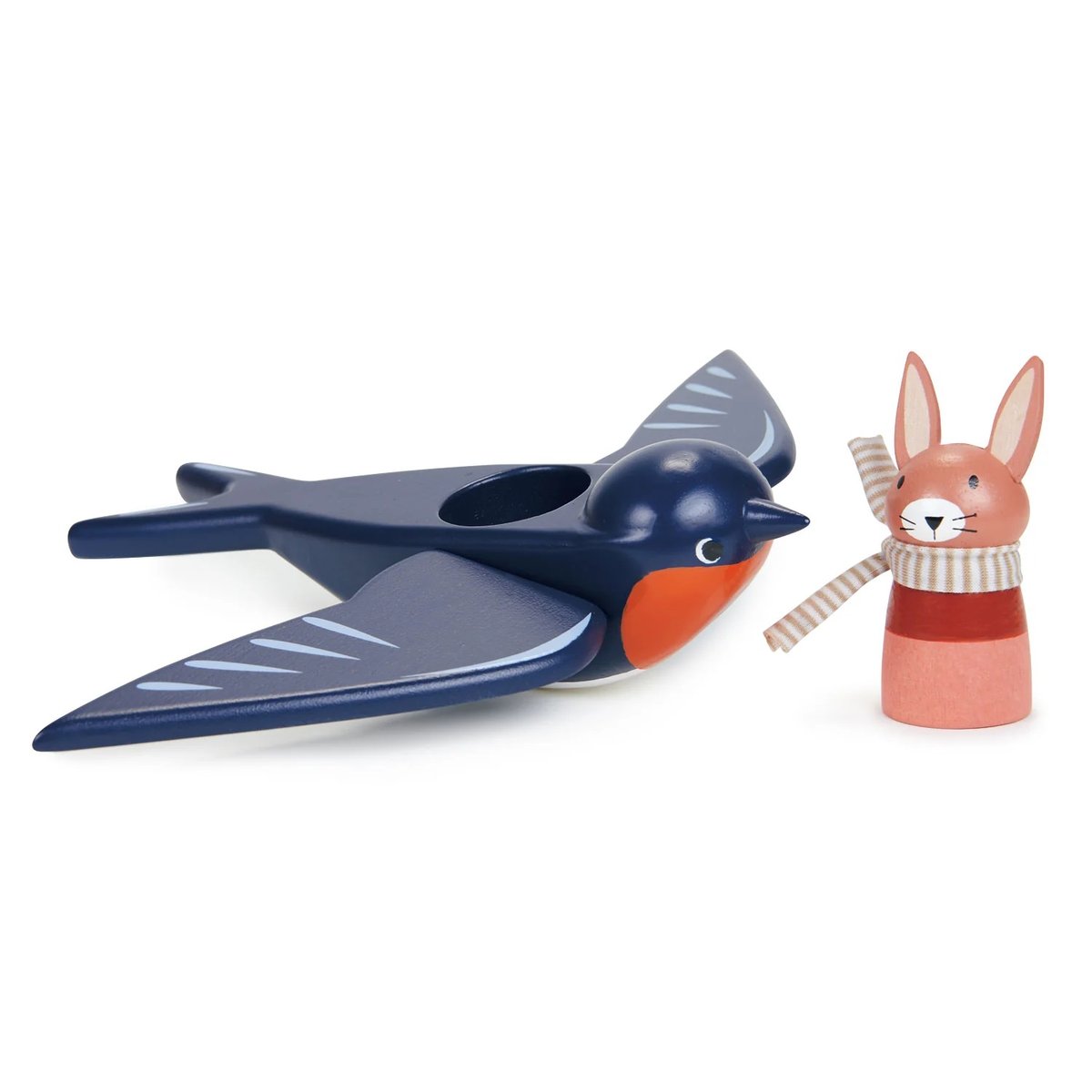 Hirondelle et son ami lapin bleu, rouge, rose, TENDER LEAF TOYS