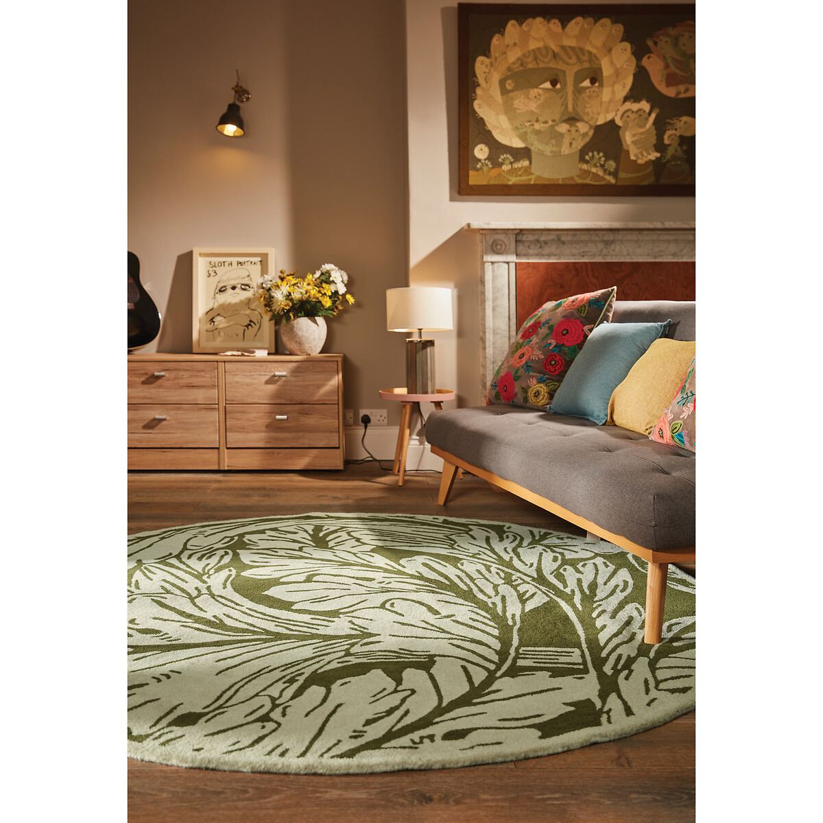 Heritage Floral Circle Rug in 100% Wool moss , SO'HOME