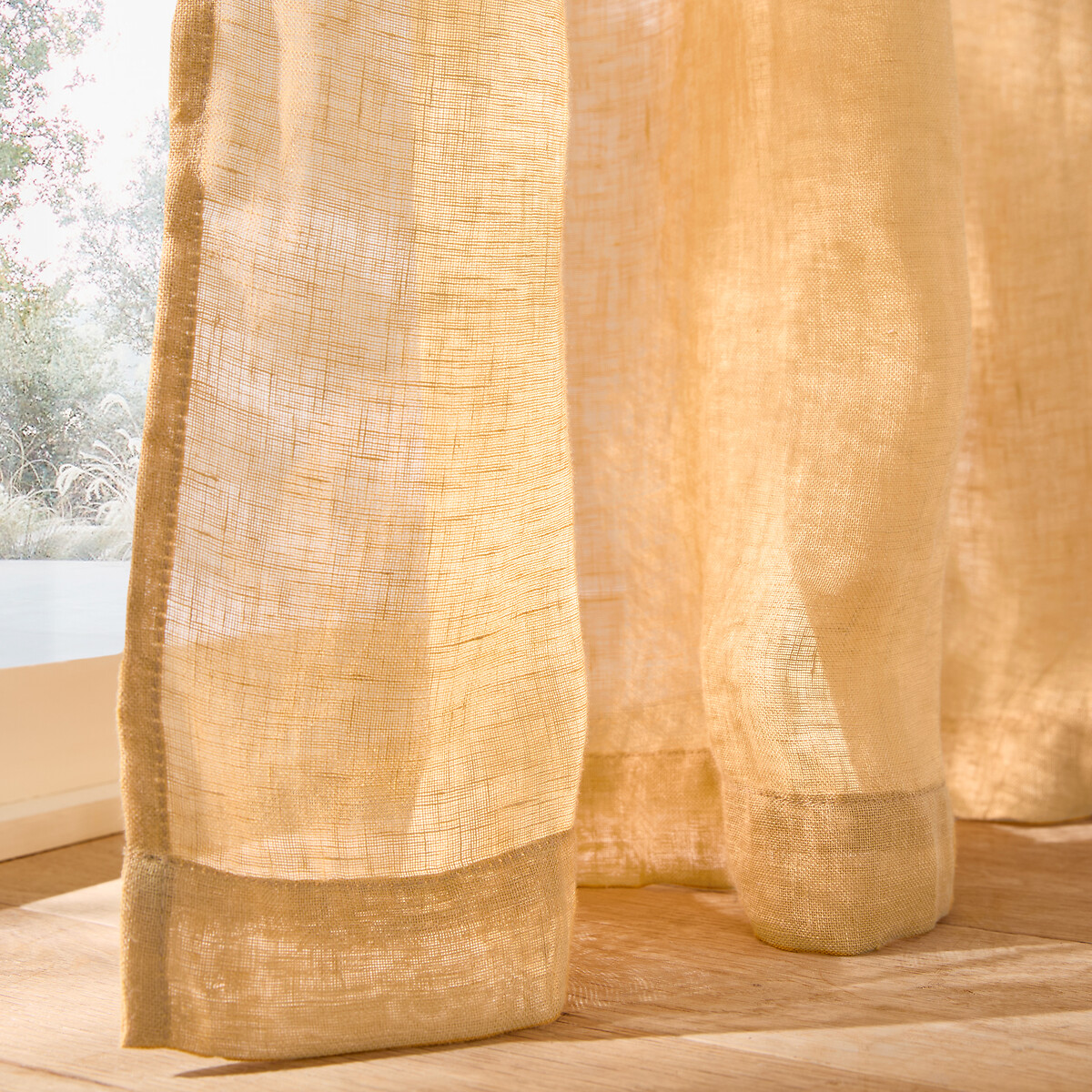 Onega Linen Pencil Pleat Wave Voile Panel yellow, LA REDOUTE INTERIEURS