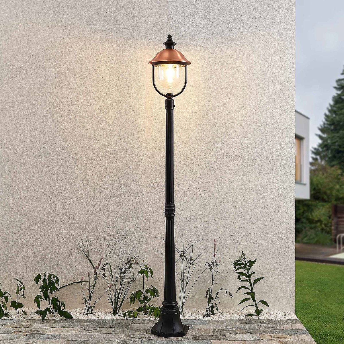 Lampadaire extérieur en aluminium vintage noir, cuivre, LINDBY