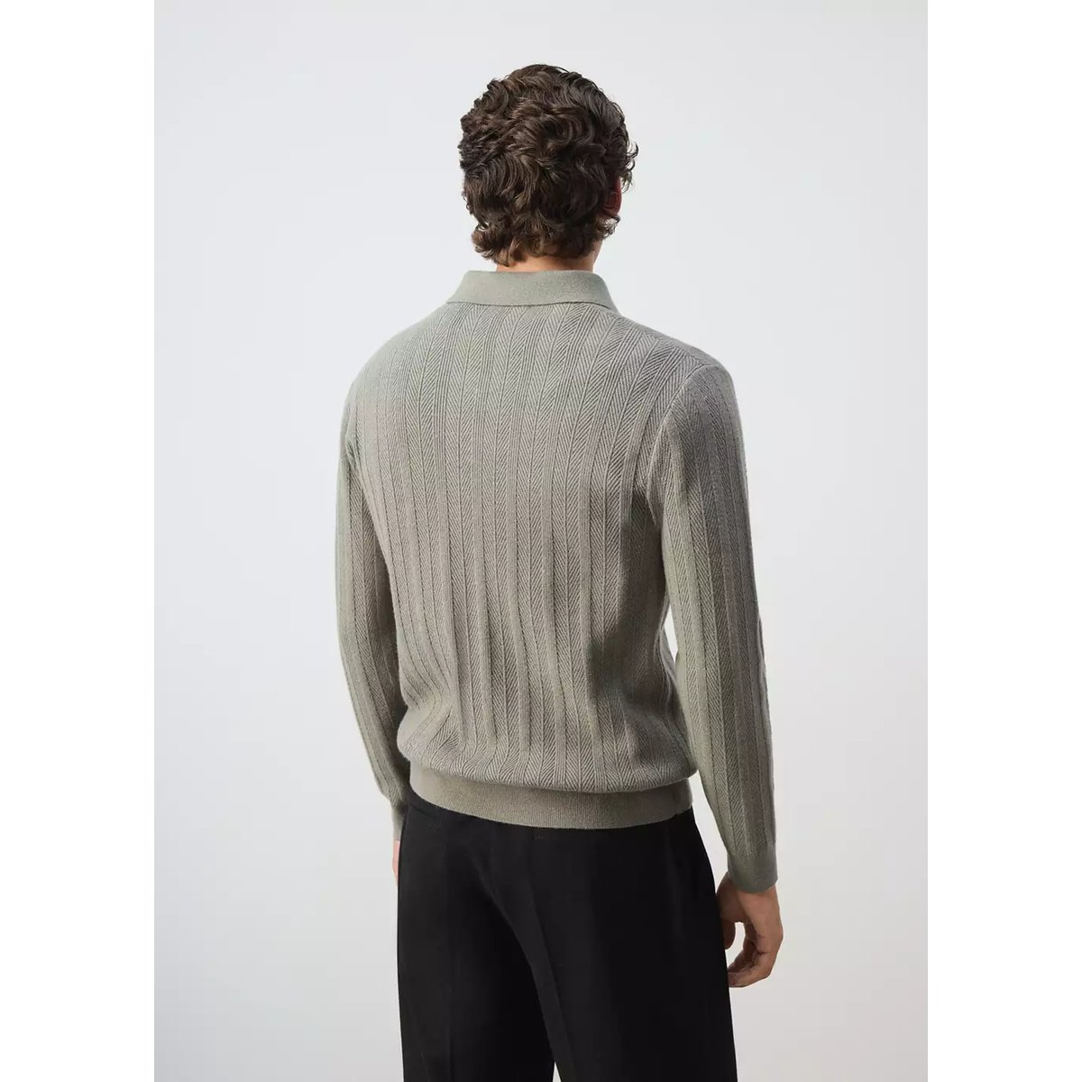 Pull-over polo maille structure vert pastel, MANGO MAN