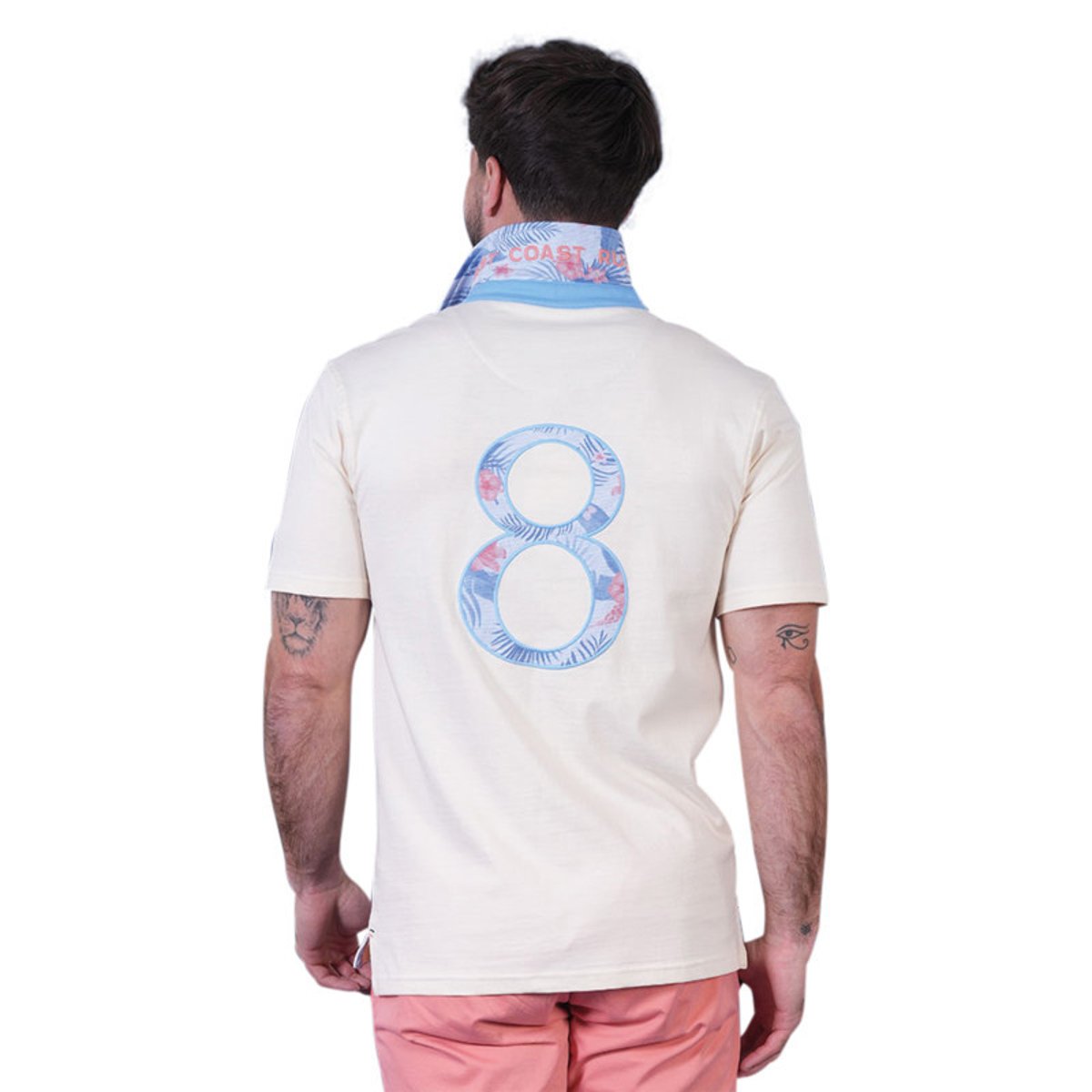 Polo en coton biologique écru uni pourvu d'une coupe droite et d'un col boutonné beige, RUCKFIELD