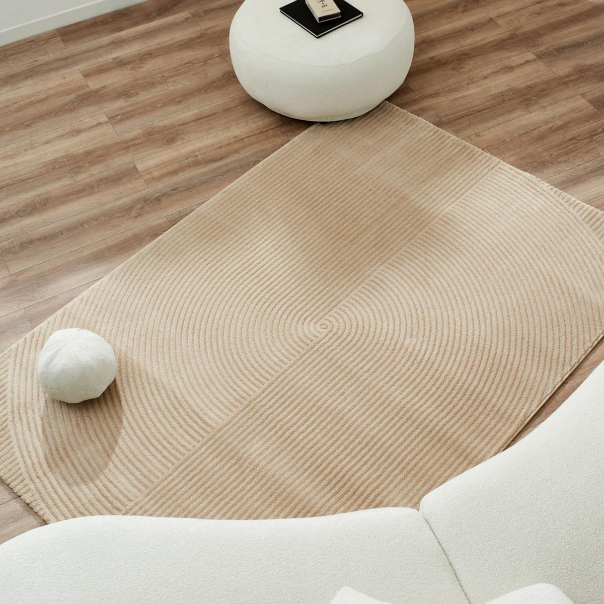 Tapis salon et chambre tissé motif géométrique CEROTI beige, UN AMOUR DE TAPIS