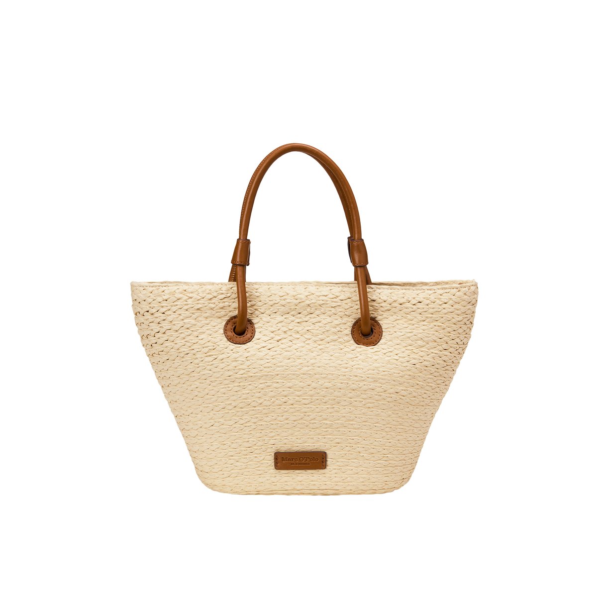 Shopper en raphia petit avec détails élégants en cuir véritable cognac, MARC O'POLO