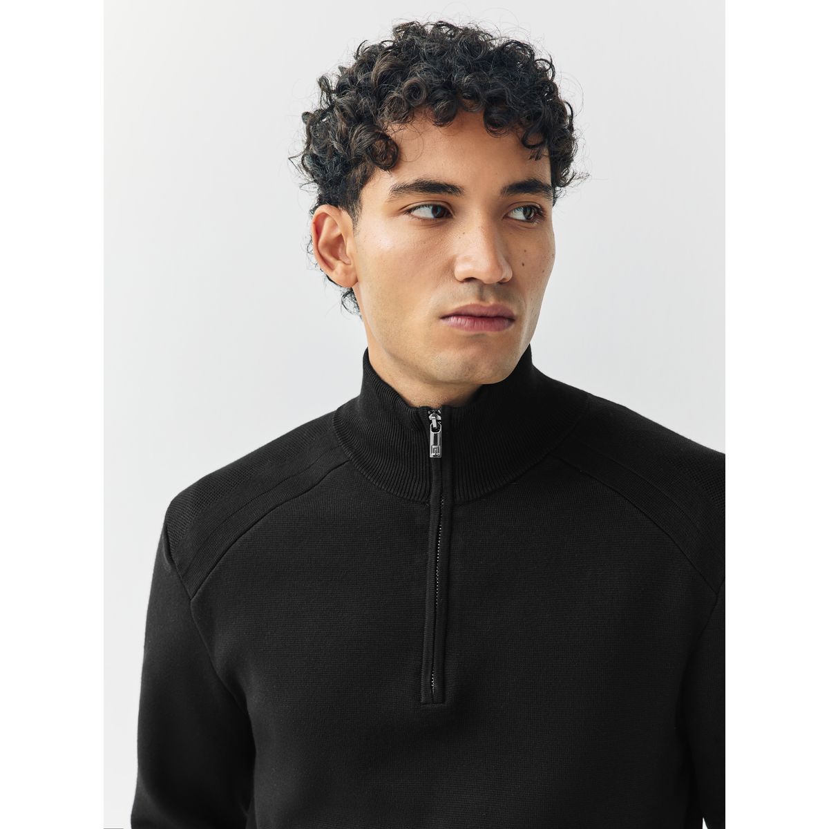 Pull slim à col zippé noir, NEXT