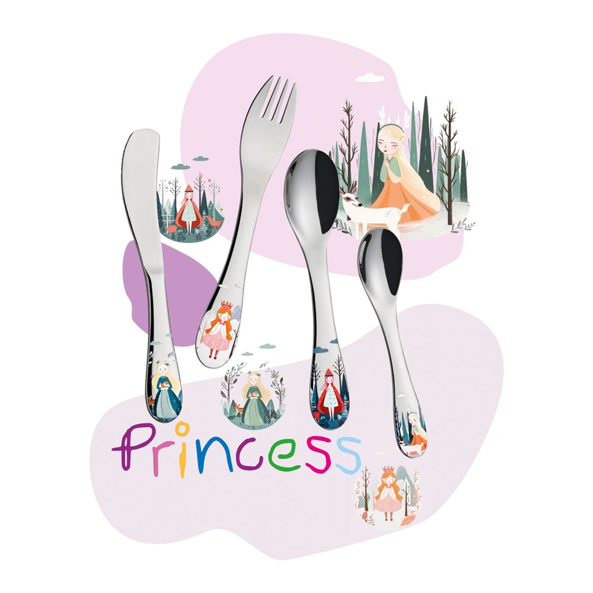 Couverts enfants Princesse 4 pièces argent / métallique, CILIO