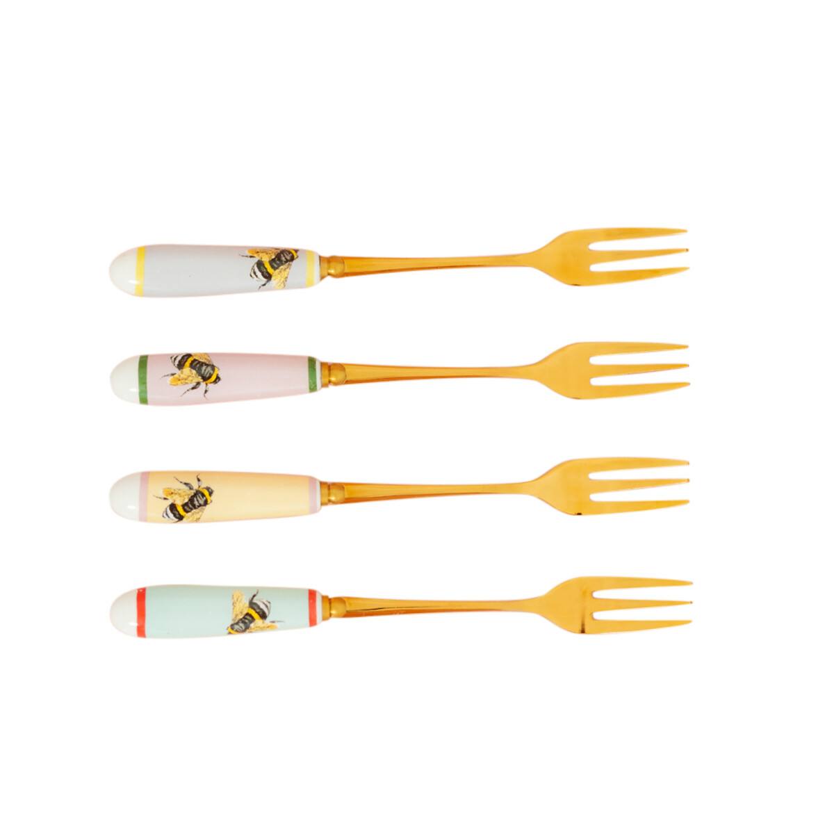 Set of 4 Bee Cake Forks in Gold multi-coloured, YVONNE ELLEN