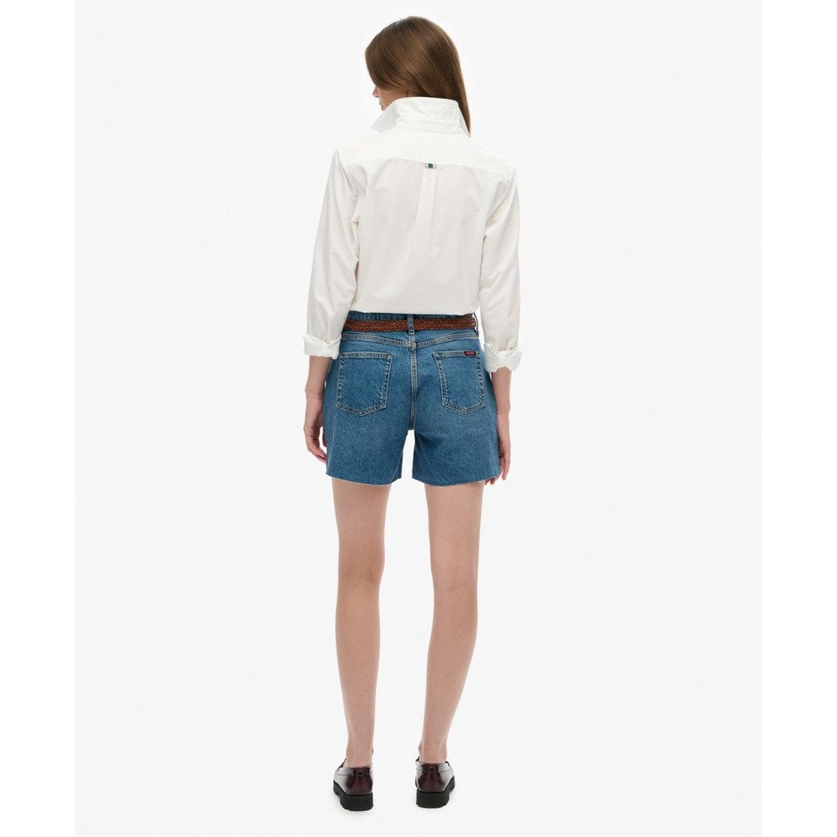 Short ajouré à taille mi-haute bleu vintage fulton, SUPERDRY