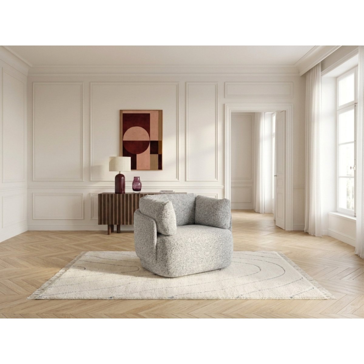 Fauteuil tissu chiné, MARIO gris, BOBOCHIC