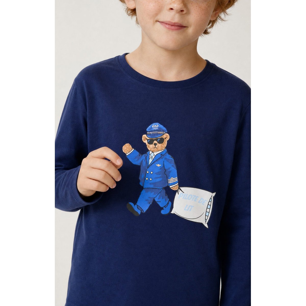 Pyjama enfant en jersey de coton léger imprimé Pilote de lit marine, ARTHUR