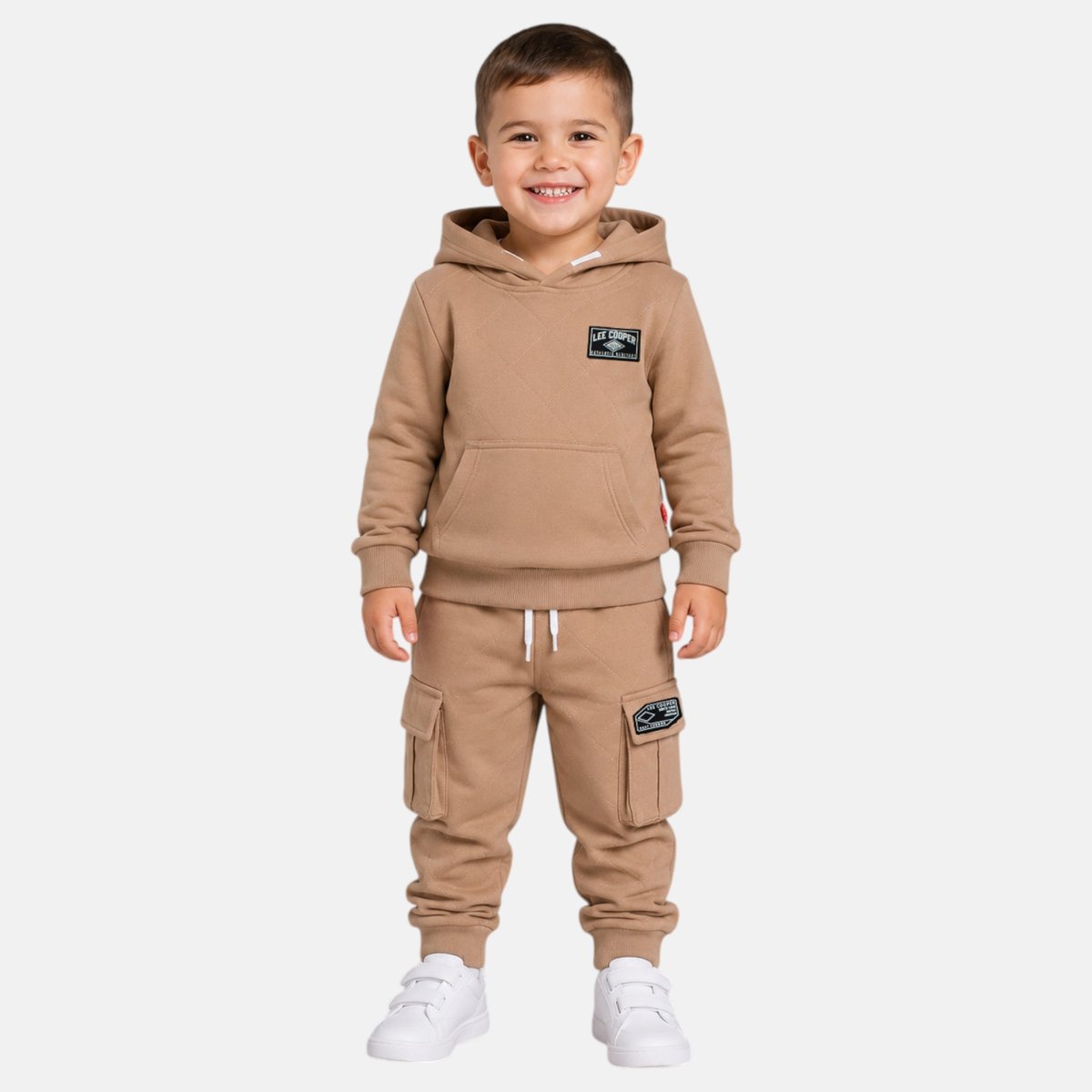 Ensemble sweat à capuche et pantalon de jogging cargo, poche kangourou FAMILY beige, LEE COOPER