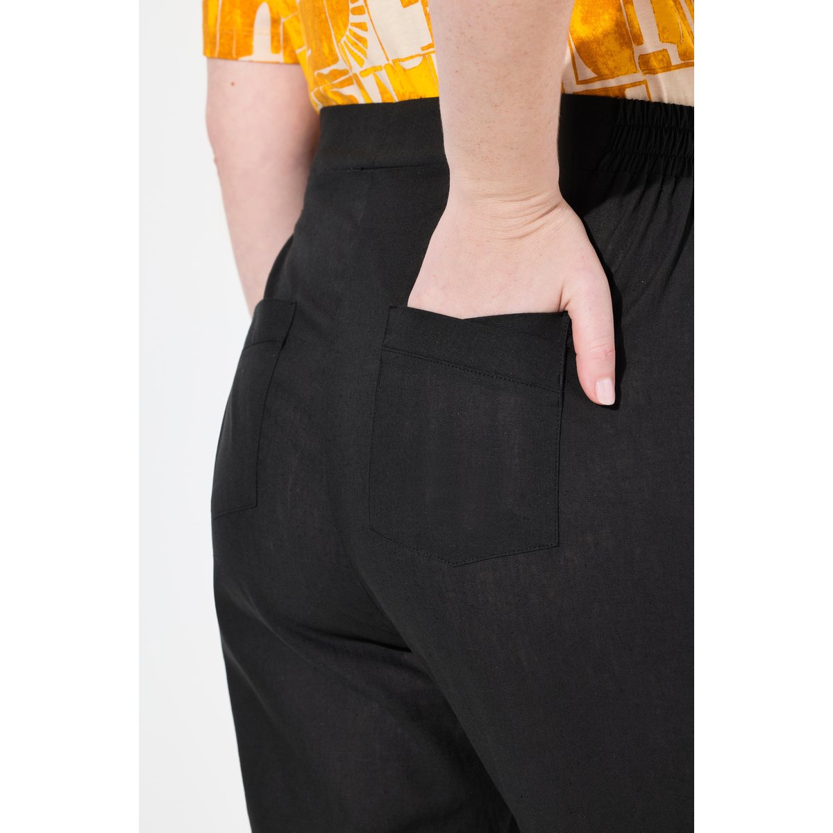Pantalon, mélange de lin, ourlet fantaisie noir, ULLA POPKEN