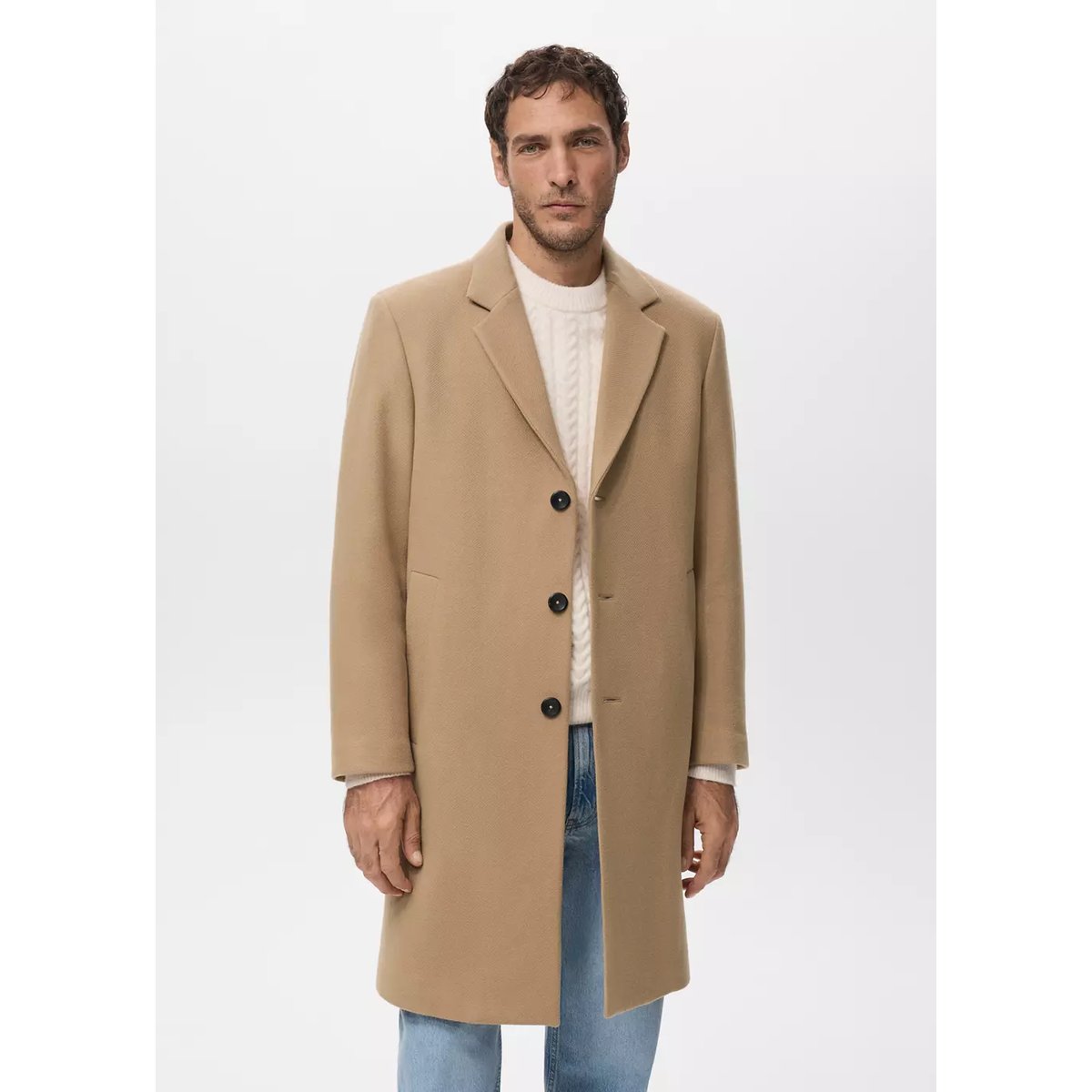 Manteau laine Manteco revers marron moyen, MANGO MAN